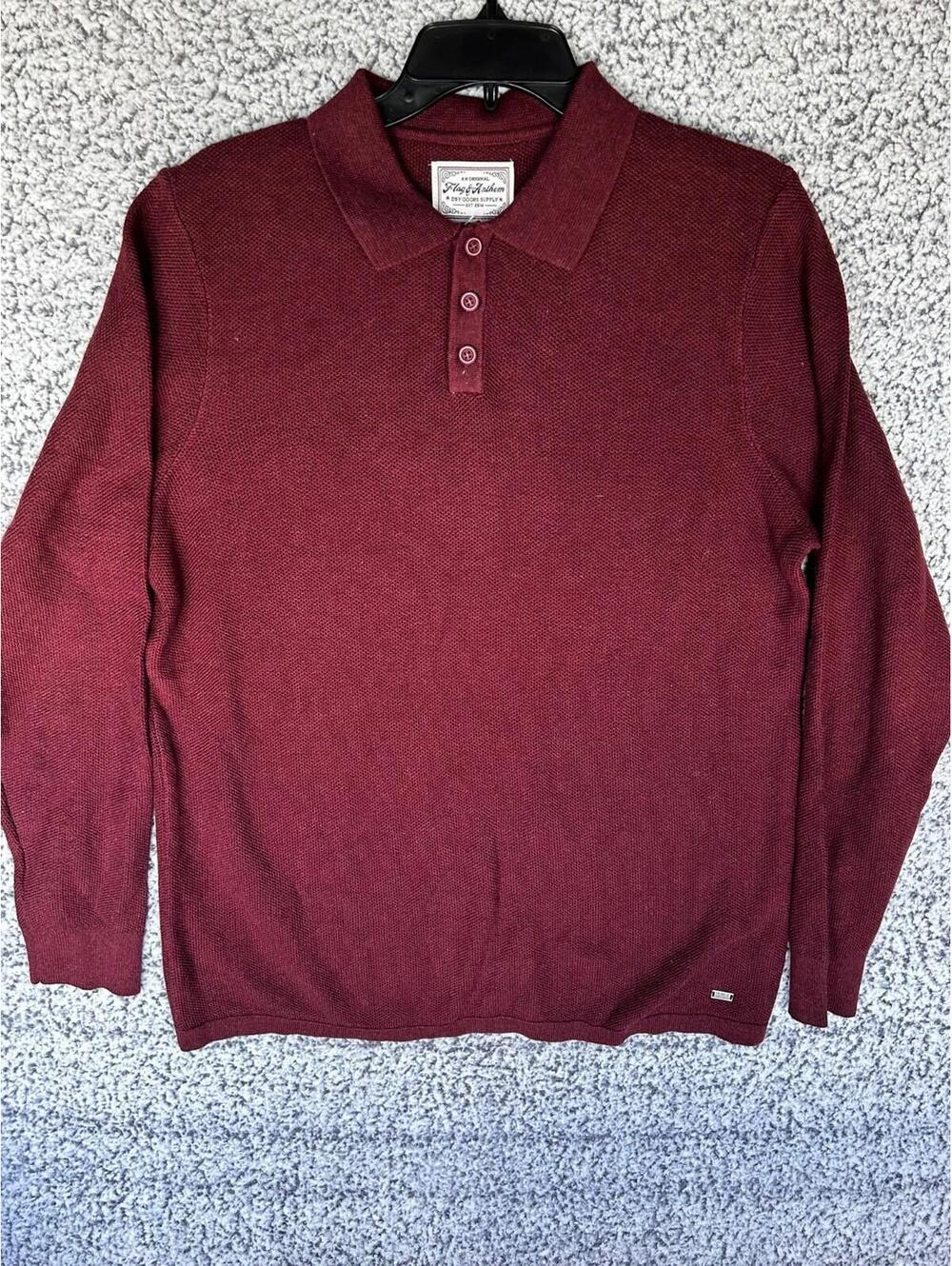 Flag & Anthem Johnny Collar Sweater Polo Burgundy Marled Mens M NWT